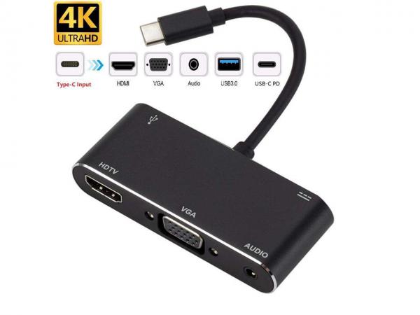 TYPE-c ADAPTER 5in1 VGA & AUDIO SUPPORT 4K